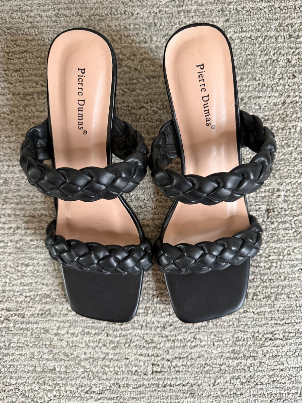 NWOT Pierre Dumas Black Braided Strap Slide Sandals